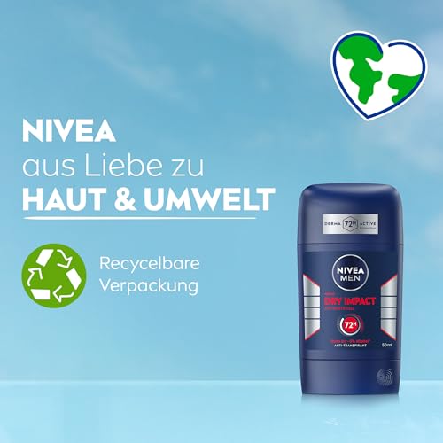 NIVEA MEN Dry Impact Deo Stick, Deostick mit 72h Antitranspirant-Schutz und 2 antibakteriellen Wirkstoffen, pflegendes Deodorant ohne Ethylalkohol (50 ml)