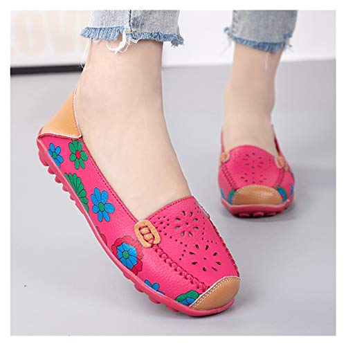 Damen Schlupfschuh Reise Schuhe, Damen Bequeme Leder-Schuhe, Atmungsaktiv Bootsschuhe Wanderschuhe Canvas Segelschuhe, Flache Schuhe Für Damen Elegant, Bemalte Canvas Schuhe,Rosa,EU38 Cover