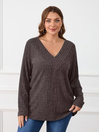 Image of BELAROI Womens Plus Size Sweaters V Neck Fall Tunic Top Pullover Shirts