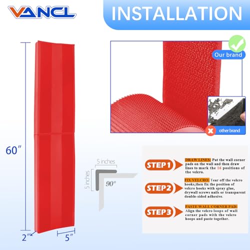 Image of Wall Corner Padding Red Wall Corner Guards Heavy Duty Wall Corner Edge Protector Wall Cushion Mats Waterproof Durable 2 Sides Wall Corner Pads for Safety