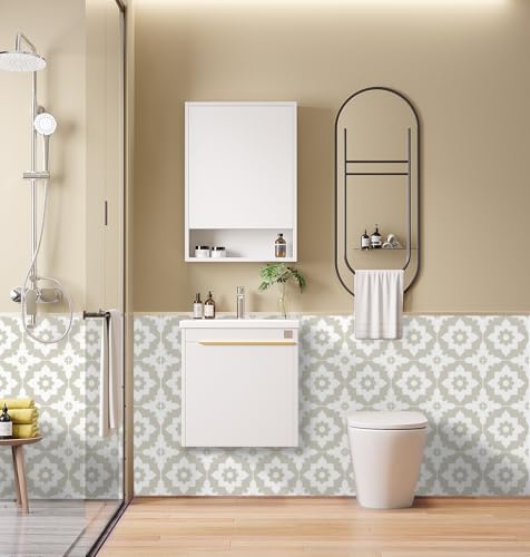 Alwayspon Tile Sticker, Light Brown Flower Self Adhesive Stick on Floor Tiles Transfer for Bathroom Kitchen, Splashback, Peel and Stick Vinyl Flooring Tiles Sticker, 24PcsX15cm/6inch