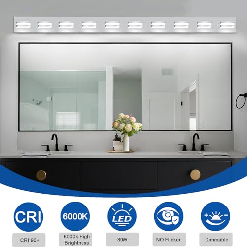 Image of IZORRO LED Modern Bathroom Lights Fixtures(10-Light,Dimmable),Chrome Acrylic Wall Lighting,Vanity Lights for Bathroom Over Mirror - 6000k 40In （No Assembly Required）