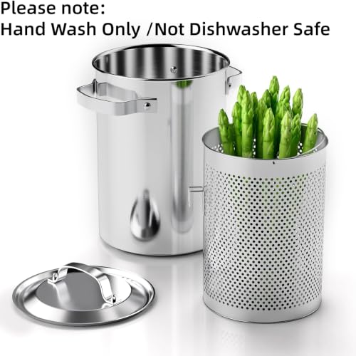 Asparagus Pot, Asparagus Steamer Stainless Steel Steamer Cooker 4.3L/1.14Gal 3-Ply Base Spaghetti Pasta Cooker Vegetable Steamer with Perforated Steamer Basket, Induction Compatible Versatile Cookware by TABABAO - Used condition - Image 4