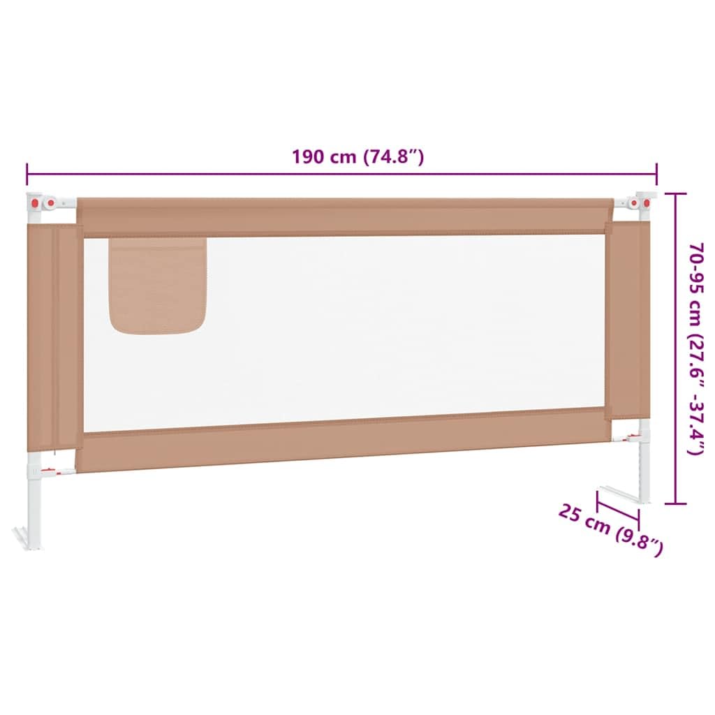 Kleinkind-Bettschutzgitter Taupe aus Stoff 190x25 cm mit Verstellbarer Höhe und Rausfallschutz für Kinderbett, Bettbarriere für Babysicherheit im Kinderzimmer und Schlafzimmer