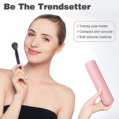 Bezox Trendy Makeup Brush Holder - Silicon Make Up Brush Small Case, Sleek Travel Foundation Brushes Container (Brushes Not Included) - Pink #TOP1