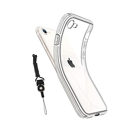 iPhone SE3 / iPhone SE2 【第3/2世代】 用 ケース カバー クリア TPU 薄型 全透明 レンズ保護 耐衝撃 擦り傷防止 アイフォンSE3/2/8/7 薄型カバー 軽量 指紋防止 黄ばみ無し ストラップホール付属 ネックストラップ付 ワイヤレス充電対応 【Awubaige】(iPhone SE3)