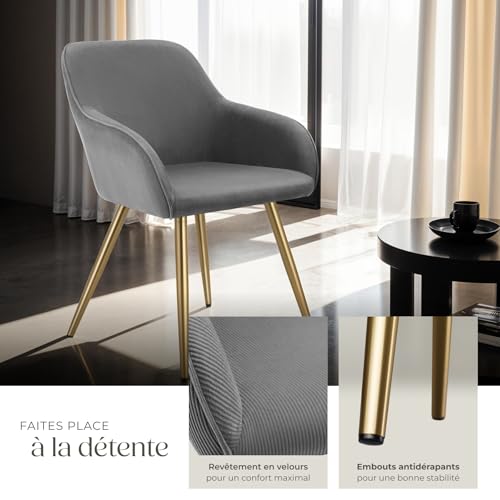 Chaise de salle à manger rembourrée en velours côtelé jaune or - vue 7