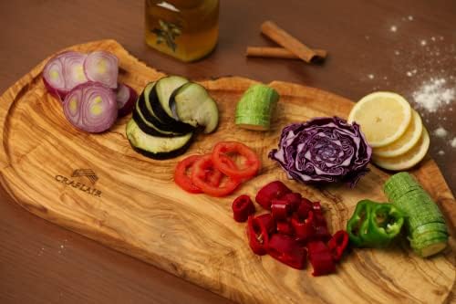 CRAFLAIR ~ 50-55 cm ~ Olive Wood Chopping Board with Juice Rim ~ Large Handmade Wooden Cheese Board ~ Cutting Board ~ Charcuterie Board