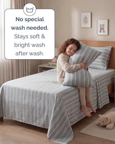 Image of Twin 4 Piece Bed Sheet Set - Breathable & Cooling Sheets - Grey Stripes | Ultra Soft Hotel Luxury Bedding Set with 8-16 Inch Deep Pockets, 1 Flat & 1 Fitted Sheet & 2 Pillowcases, Wrinkle & Fade Free