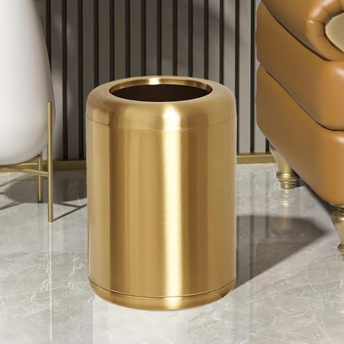 Image of 8L /2.1gal Brass Gold Trash Can,Small Bathroom Garbage Can,Brushed Trash Can for Bathroom,Powder Room,Bedroom,Office (Gold)