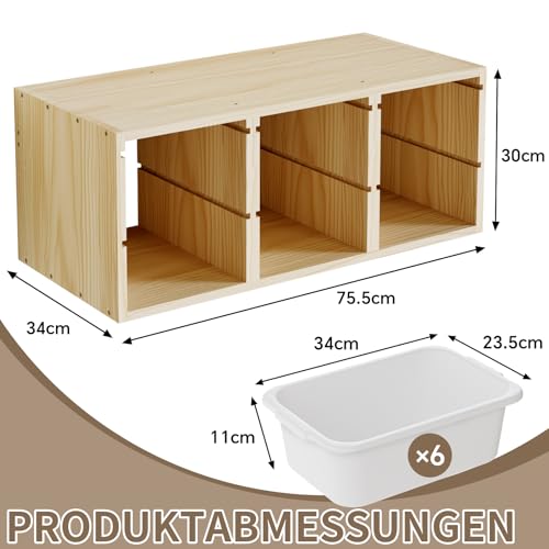 Giklux Montessori-Spielzeugregal aus Massivholz zur Wandmontage mit 6 Fächern, Spielzeugablage mit Ablagefläche zum Lernen und Spielen, Aufbewahrung für Kinderbücher, platzsparende Hängebox