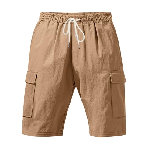 Image of Mens Linen Shorts Casual Drawstring Elastic Waist Cargo Vacation Lightweight Breathable Summer Beach Shorts for Men