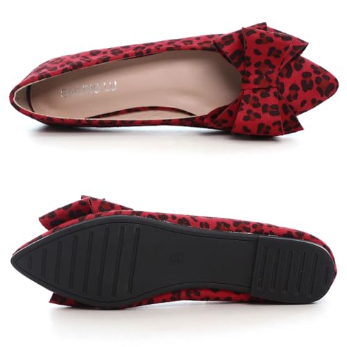 Image of SAILING LU Womens Bowknot Ballet Flats Pointy Toe Suede