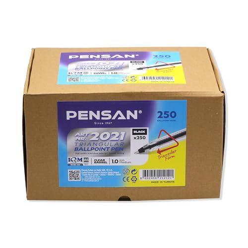 Image of PENSAN Black Ballpoint Pens,1.0 mm Medium Point, Black Pens, Ergonomic Triangle Grip, Smooth Writing, 250-Count Pack of Bulk Pens