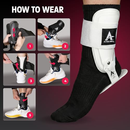 Active Ankle T2 Ankle Brace, Rigid Ankle Stabilizer for Protection & Sprain Support for Volleyball, Cheerleading, Ankle Compression Braces for Men & Women, White, Small