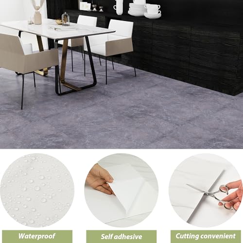 Lareko 20Sq.Ft Grey Marble Peel and Stick Vinyl Floor Tiles,20 Tiles - 12" x 12",Waterfproof and Self Adhesive Vinyl Sticker Tiles,Laminate Flooring for for Kichen,Bathroom,Dining Room(Grey) by Lareko - Used condition - Image 6