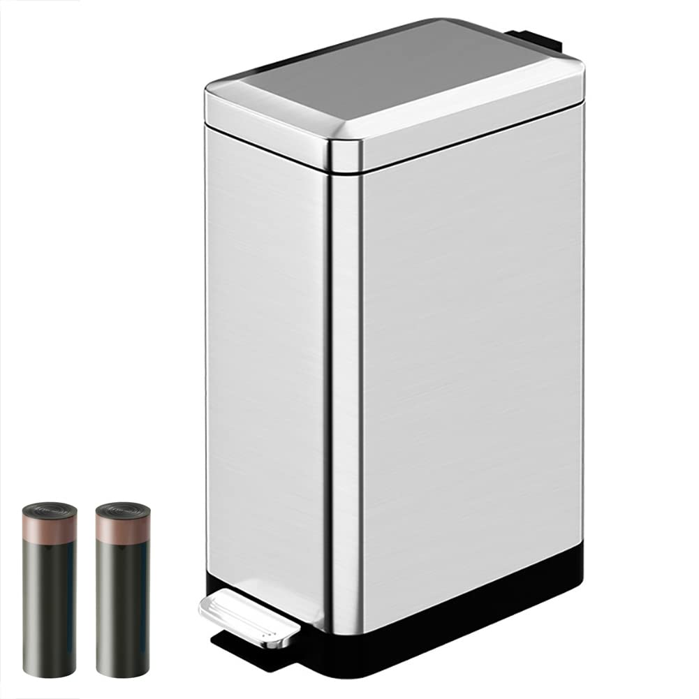 Kitchen Trash Can with Lid Soft Close, 18 Liter Stainless Steel Slim