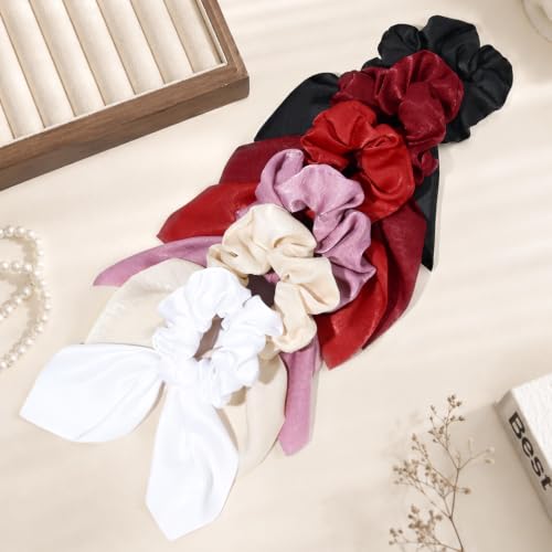 Image of 12 PCS Bow Hair Scrunchies Bunny Ears Silk Scrunchies Hair Ties Bobbles Elastic Hair Ties Ropes Ponytail Holder Hair Accessories for Women
