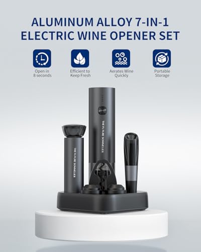 Image of CIRCLE JOY Rechargeable Electric Wine Opener Set 7-in-1 Aluminum Alloy Wine Gift Set with Electric Corkscrew, Foil Cutter, Wine Pourer, Storage Base, Vacuum Pump and 2 Wine Stoppers