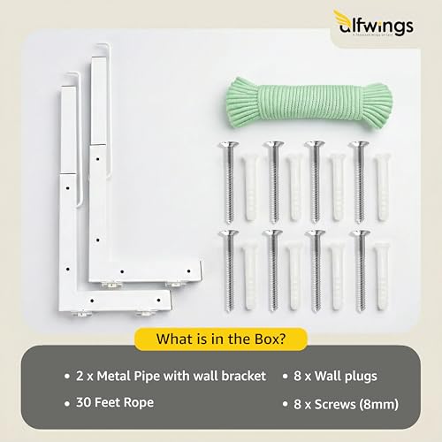 Image of Foldable Wall Mount Cloth Drying Stand | Heavy Load Capacity: Up to150 Kg | Dress Drying Hanger and Rope Metal Pipe | for Indoor, Outdoor and Balcony | (White, Pack of 1)