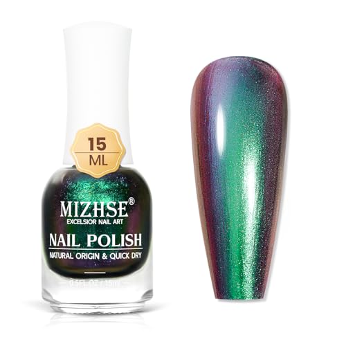 MIZHSE Chamäleon Nagellack Schnelltrocknend Metallic Nagellack Holographic Glitter Nagelack Shining Mit Farbwechsel Effekt Grün Gel Nagelack Ohne UV Lampe Nail Polish Set 15ml