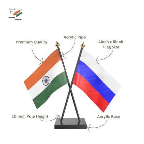 Image of The Flag Company Country Cross Table Desk Flags on Acrylic Base with Poles (Length: 10 inches) | Use for Home & Office,Conference (Russia)