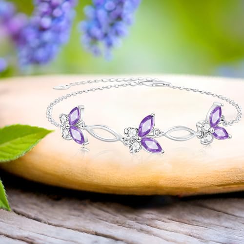 Gifts for Birthday Holiday,Butterfly Shaped Sterling Silver Bracelet Jewelry Adjustable and Charming Link Bracelet for Women Ideal Gifts for Her Mom Wife3