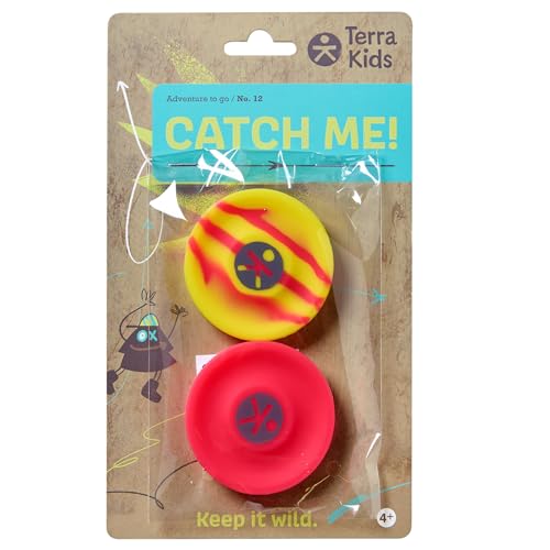 HABA Terra Kids Pocket-Frisbee 2er-Set – Mini-Wurfscheiben aus weichem Silikon – Pink/Gelb – für Kinder ab 4 Jahren – Outdoor-Frisbees für Park, Strand & Camping – 2013659001