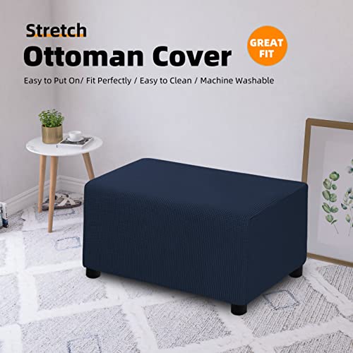 Danabest Ottoman Covers Slipcover Rectangle Stool Furniture Protector Stretch Jacquard Foot Rest Washable Cover For Living Room(Small Ottoman,Navy) #TOP1