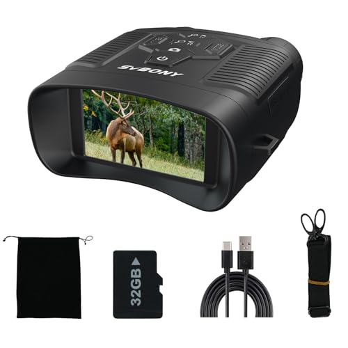 SVBONY SA206 Night Vision Binoculars, 3\'\' HD Screen Infrared Binocular for Total Darkness, 4K Video & 36MP Image with 32GB TF Card, 5000mAh Battery, Gifts for Men, for Camping & Wildlife Observation