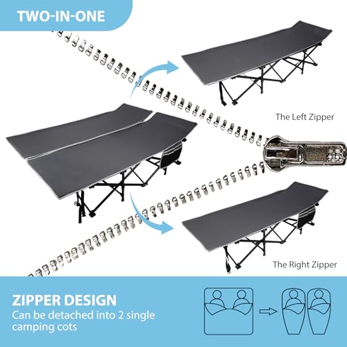 Image of REDCAMP 2 Person Oversize Camping Cots for Adults, 56'' Extra Wide Sleeping Cots Heavy Duty, XXXL Cots Portable for Outdoor Indoor Office, Grey