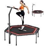 RYGEO 50'' Fitness Trampoline, Indoor Outdoor Rebounder Trampoline for Adults & Kids, Adjustable Foam Handle, Perfect for Home Workouts and Exercise Max Load 230kg/500lbs