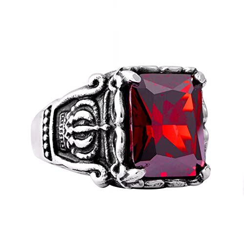 Bague homme vintage punk anneau mariage acier inoxydable avec pierre noire verte rouge