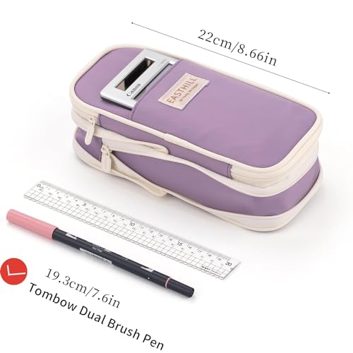 Image of LABUK Large Capacity Pencil Case Pouch, Cute Aesthetic Big Capacity Zipper Cases Pen Portable Office Stationery Makeup Bag, Desk Organizer for College Adults Women Men (Purple)