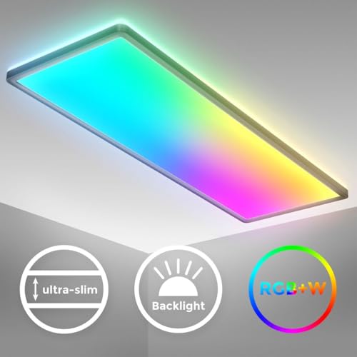 B.K.Licht I Lámpara de techo LED RGB I Panel LED ultra plano I Cambio de color I Lámpara de techo RGBW regulable I Iluminación indirecta I Mando a distancia I Negro - imagen 2