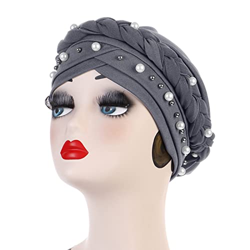 Women Pearl Pre Tied Turban Muslim Bonnet Vintage Head Scarves Headwear for Chemo Patient with Hair Loss Adjustable2