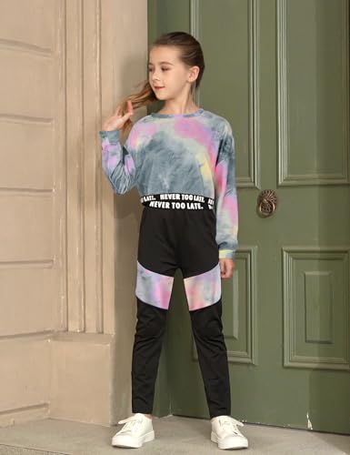 Girls Clothes Tie-Dye Long Sleeve Sweatshirt Cool Patchwork Sweatpants 2 Piece Girls' Clothing Sets Size 6-14 Years2