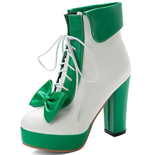 Parisuit Womens Dress Kawaii Boots Chunky High Heel Platform Ankle Booties Lace Up Sweet Bow Shoes2