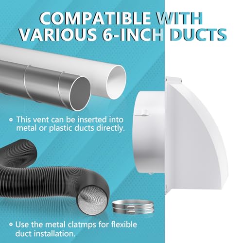 Image of 8 Inch Wall Vent Cover, HG Power Metal Exhaust Vent Cap Outside with Removable Screen & Cushioned Non-Return Flap for Home Wall, Kitchen (White)