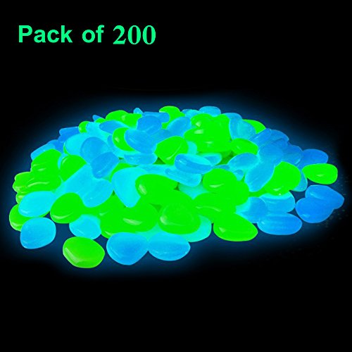Qable Powerz 200 PCS Glow in The Dark Pebbles, Glow in The Dark Garden Pebbles Decorative Glow Stones Path Lights Outdoor Gravel Stones for Walkways, Garden, Yard, DIY Outdoor Decor (Blue, Green)