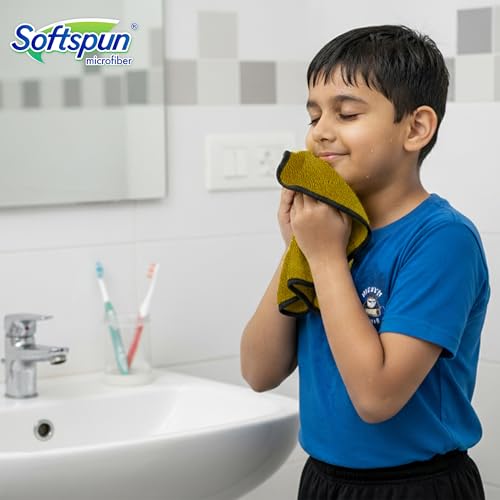 Image of SOFTSPUN Microfiber Baby Hand & Face Wipes 280 GSM 20x30 Cms 4 Piece Towel Set Olive Green! Super Soft & Comfortable for Newborn Baby and Kids Quick Drying Ultra Absorbent in Small Size.