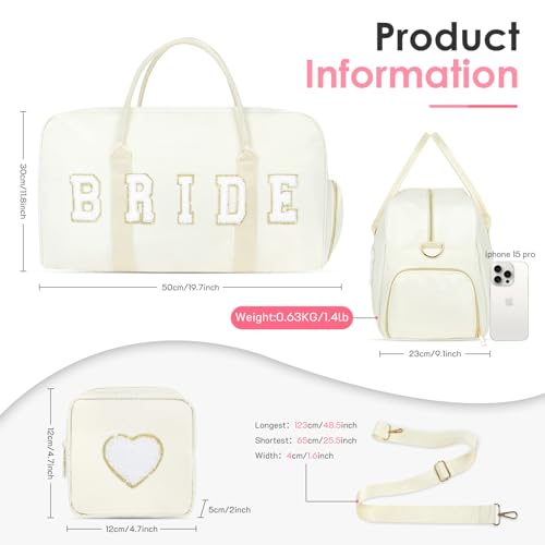 Kuiran Bride Bag 2 Pcs Wedding Weekender Bag Groom Duffel Bag Nylon Chenille Letter Embroidered Travel Bag Carry On Overnight Bag With Shoes Compartment And Toiletry Bag Bridal Shower Gifts  thumb #3