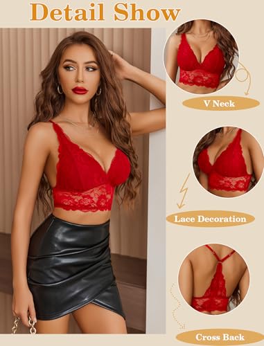 Image of Avidlove Bralettes for Women Lace Wireless Bra V Neck Racerback Crop Top Adjustable Lingerie No Padded