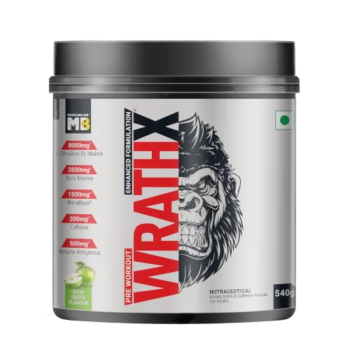 Image of MuscleBlaze Pre Workout WrathX Powder, Sour Green, 540g | 30 Servings | Fully Loaded, Crash Free with Caffeine, Citrulline and Beta Alanine