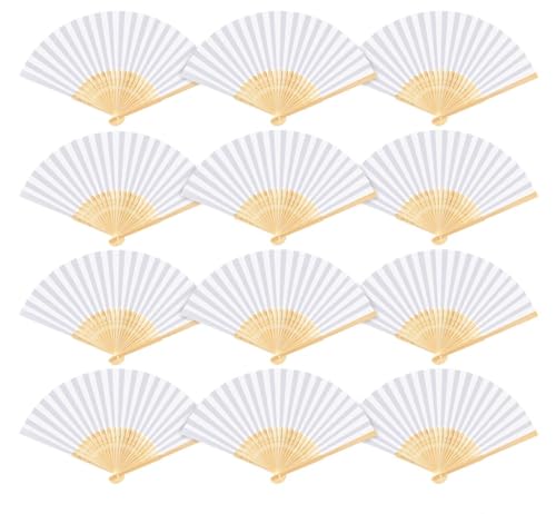12 STK Papierfächer Handfächer Weiß - Taschenfächer Faltfächer mit Organzabeutel Fächer Faltbar Gastgeschenk für Sommer Hochzeit DIY Geburttag Party Wand Deko