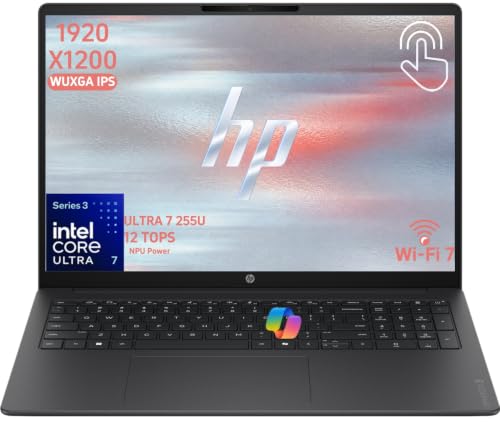 Image of HP OmniBook 3 16 inch WUXGA Touch Laptop, 12-Core Intel Core Ultra 7 AI Processor, 32GB DDR5 RAM, 1TB PCIe SSD, Wi-Fi 7, 1080P FHD Camera, Windows 11