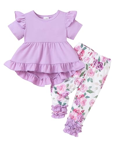 Image of Ichigobaby Baby Girl Clothes Infant Toddler Girl Outfit Long Sleeve Shirts Top Rufffle Pants Little Girls Clothes