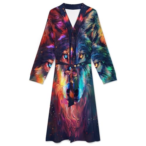Wolf Galaxy Soft Robe Long Sleeve Bathrobes V Neck Sleepwear Spa Robes with Belt Men Woman3