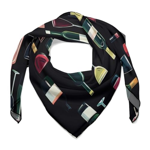 Wine Glass And Wine Bottle Square Head Scarves Silk Scarf for Women Men Wrap Neck Scarf Lightweight Bandana