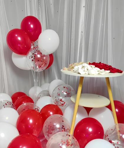 Image of 300 Pack Red and White Balloons 12 Inch Red Confetti Balloon for Various Party Events Decorations